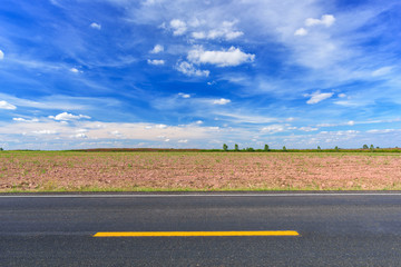 Asphalt road side view and landscape countryside.