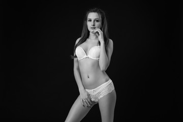 young sexy girl in white lingerie