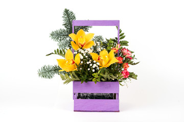  bouquet of flowers. a basket of flowers