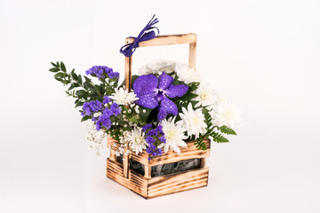  bouquet of flowers. a basket of flowers