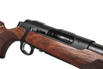 wooden hunting rifle isolated on white