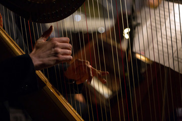 hands playing the harp