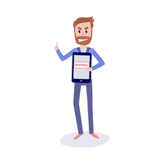 Blocked access to web pages concept with young bearded man having idea how to bypass internet ban.