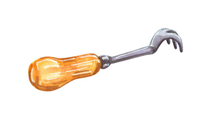 Gardening hoe, hand drawn watercolor illustration isolated on white