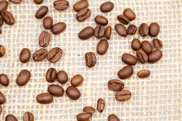 Coffee beans with burlap texture