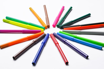 Closeup colorful pencils isolated on white background. Back to school concept