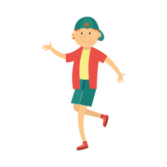 Vector boy teen kid dancing in cap in hip hop