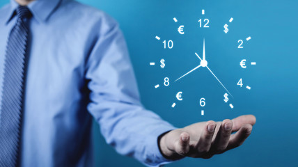 Man holding clock. Time is money. Business time management