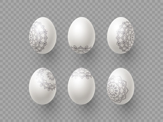 3d Easter eggs with handdrawn ornament.