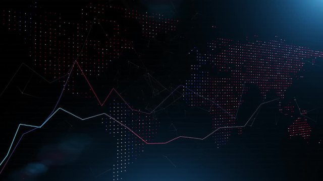 Business chart lines background With world map.