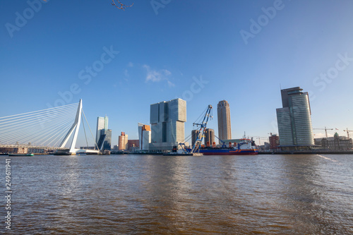 modern rotterdam skyline panorama, the netherlands" stock photo and