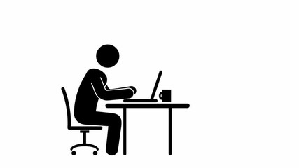 Pictogram man types and drinks coffee