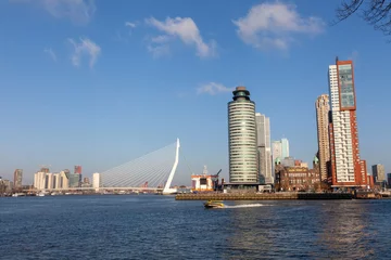 Fototapete Erasmusbrücke Rotterdam Skyline with Erasmusbrug bridge, Netherlands