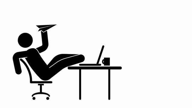 Pictogram man throws paper airplane