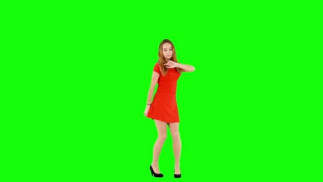 Girl Kissing and Pointing at the Camera Green Screen