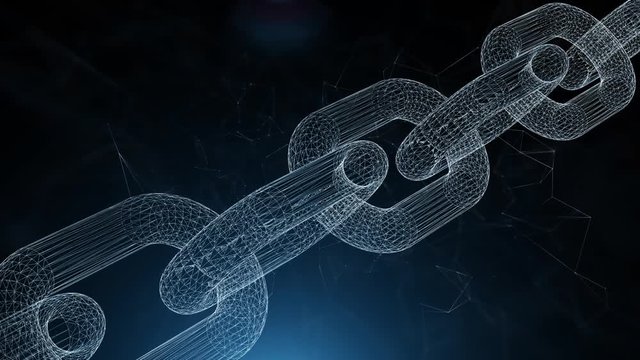 Artistic digital chain motion on computer cyber space background.