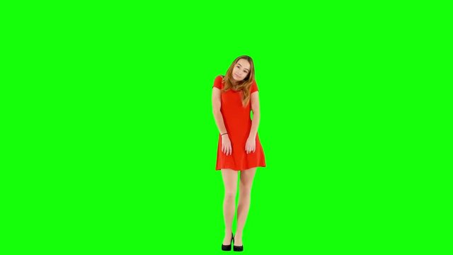Girl Does Not Know What Is Going On Spreading Hands on Green Screen