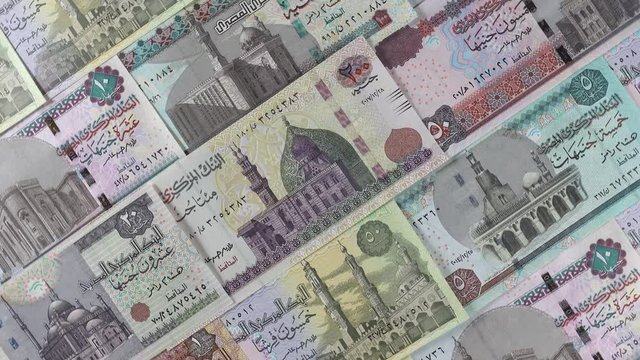 Egyptian pounds slow rotating. Egypt money currency. 4K stock video footage