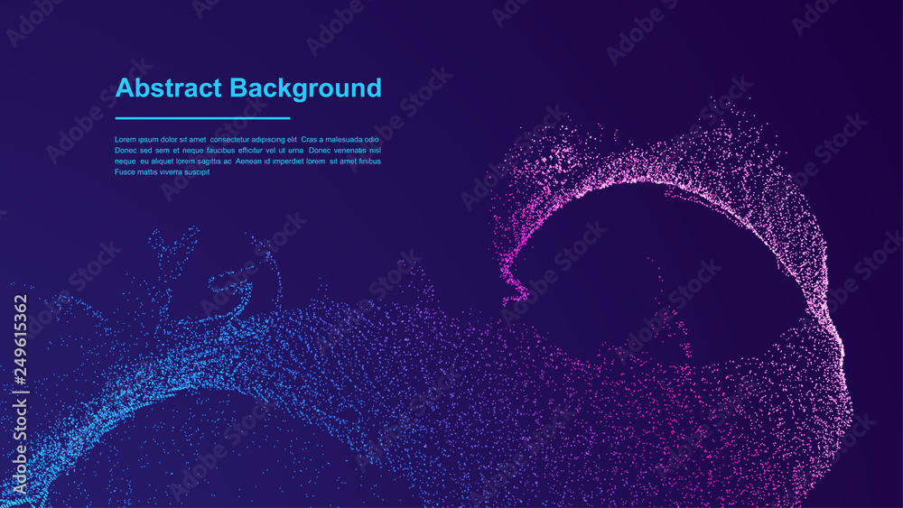 Poster dynamic abstract liquid flow particles background. shining abstract particle flow background. futuri