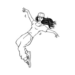 Vector sketch woman dancing hip hop