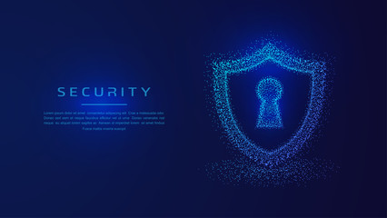 Security Shield protection, Protected guard shield security concept. Shield guard safety system background. Cyber security concept illustration with dots combination.