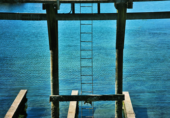 Wooden piers with blue water
