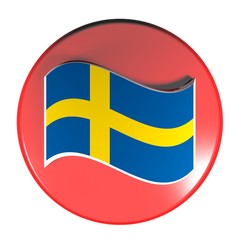Red circle push button sweden flag - 3D rendering illustration