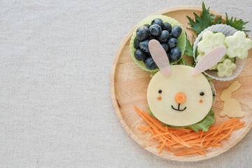 Easter bunny lunch plate, fun food art for kids