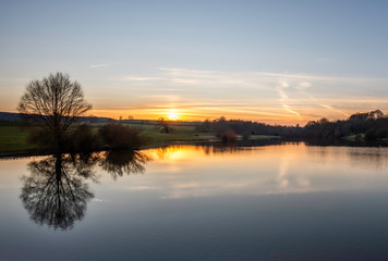 Fototapeta na wymiar Evening View of Sutton Bingham Reservoir near Yeovil in Somerset in England