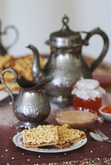 Grated pie served with coffee and jam