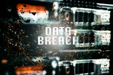 DATA BREACH word over abstract shattered effect background for digital business and technology concept - 249622169