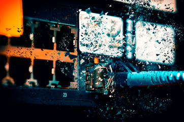 network cable and switch with shattered effect background for Internet and network concept