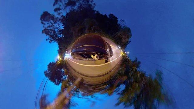 Little planet video - Car on a street at night