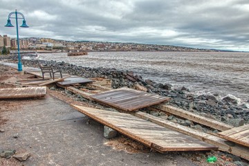 Duluth's Famous Lakewalk is damaged during a Storm and a State of Emergency is declared