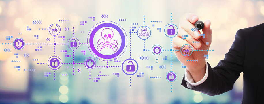 Virus and scam theme with businessman on blurred abstract background