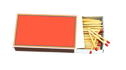 box of matches isolated on white background, copy space.