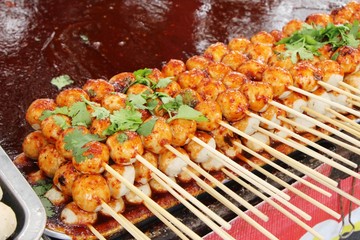 grilled meatballs is delicious at street food
