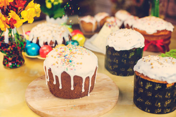  Easter cake. Easter background, Easter eggs, toned.