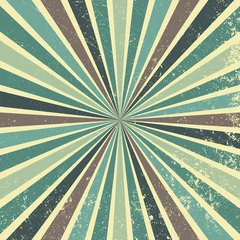 Retro-Sunburst-Hintergrund-Vektormuster mit einer Vintage-Farbpalette von Blau, Grün, Braun und Beige in einem gestreiften Design mit Textur-Grunge © Arlenta Apostrophe