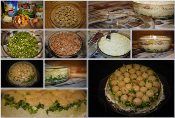 collage salad Mushroom glade (salad with champignon and green onion)