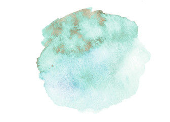 Watercolor Textured Circle / Blot - round turquoise composition with gold brush stroke. Unique collection for wedding invites decoration, logo and many other concept ideas.
