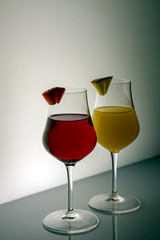 Cocktails of strawberry and mango juice.
