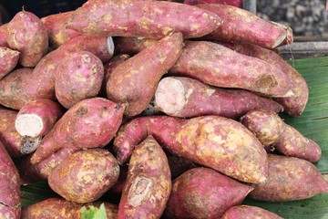 Fresh yam in the market for cooking
