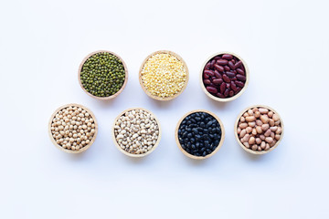 Mixed beans, Different legumes isolated on white background.