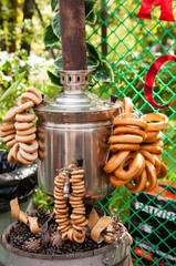 Bagels and dried in Russian samovar