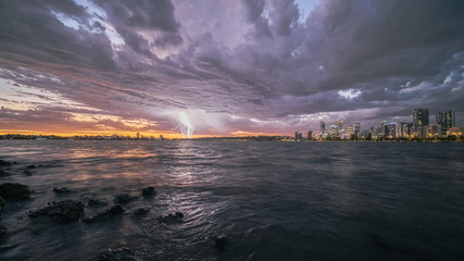 Thunder sunset coming through Western Australias capital city of Perth