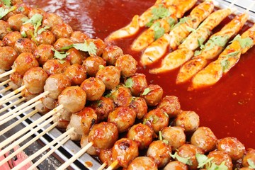 grilled meatballs is delicious at street food