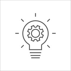 Simple light bulb conceptual icon with gear inside. Vector illustration. Idea symbol isolated on white background. EPS 10
