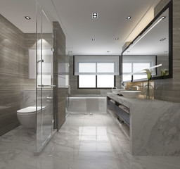3d rendering modern bathroom with luxury tile decor 