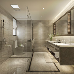 3d rendering modern bathroom with luxury tile decor 